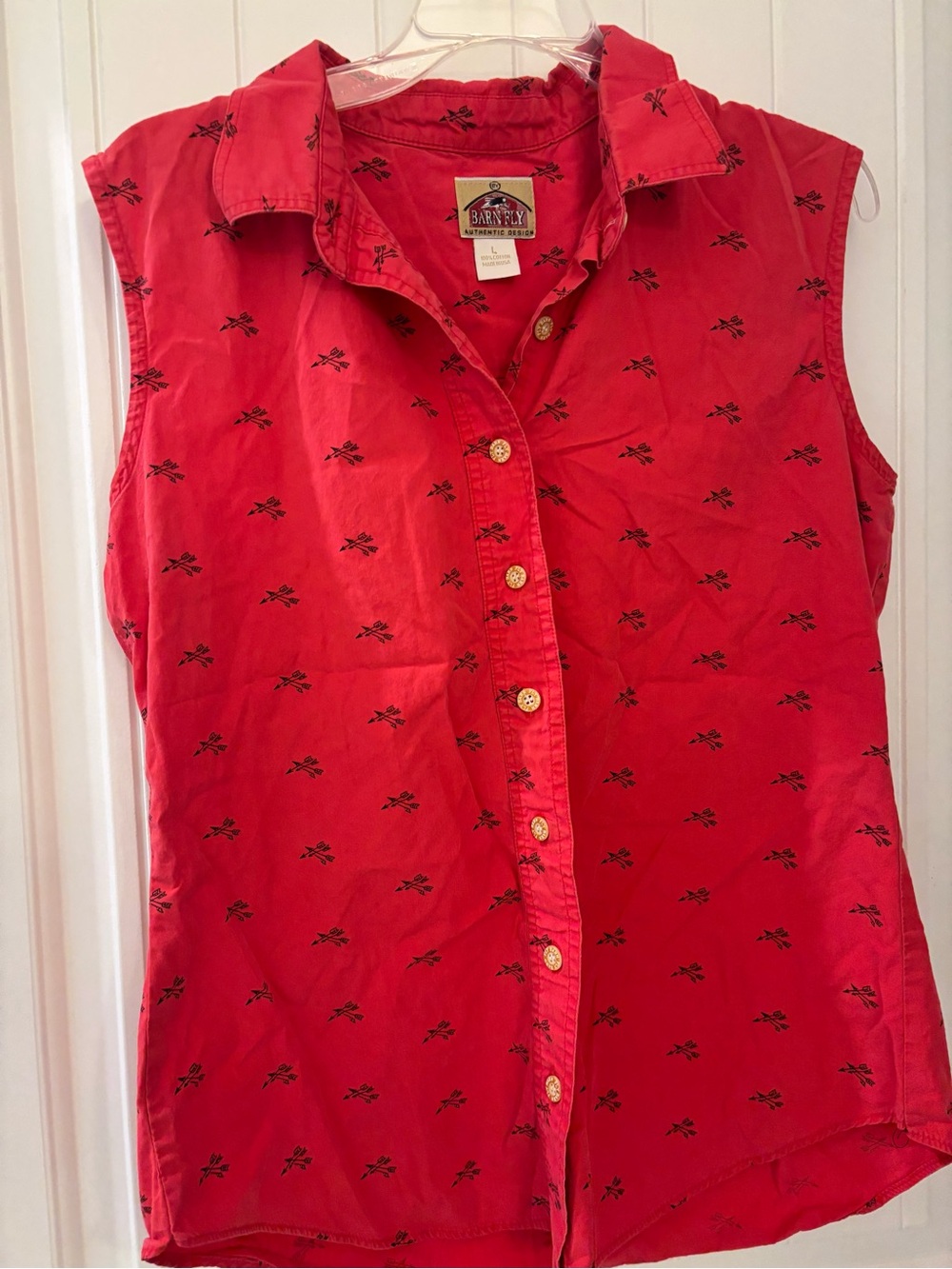 Vintage Barn Fly Western Sleeveless Button Up Shirt Red Horse Cowboy Print Large
